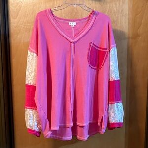 POL Vibrant Pink V-Neck Top; Size S